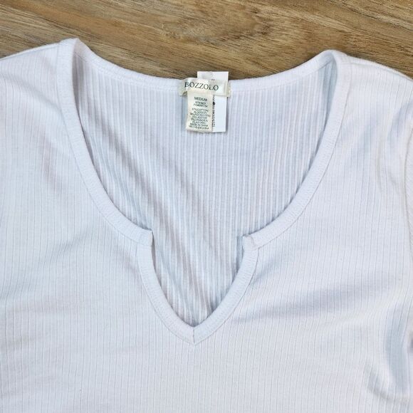 🔺️NWT Bozzolo White Notched Collar Long Sleeve Crop Top Medium - Picture 7 of 11